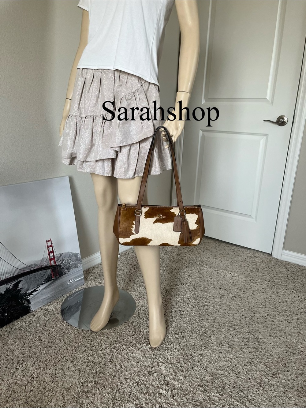 ✅Coach Asher Shoulder Bag In Haircalf With Cow Print - Picture 7 of 10